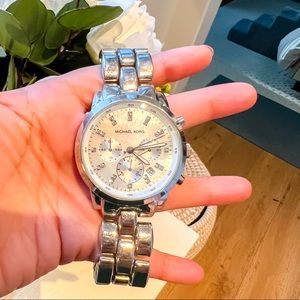 Michael Kors silver watch, mother of pearl face